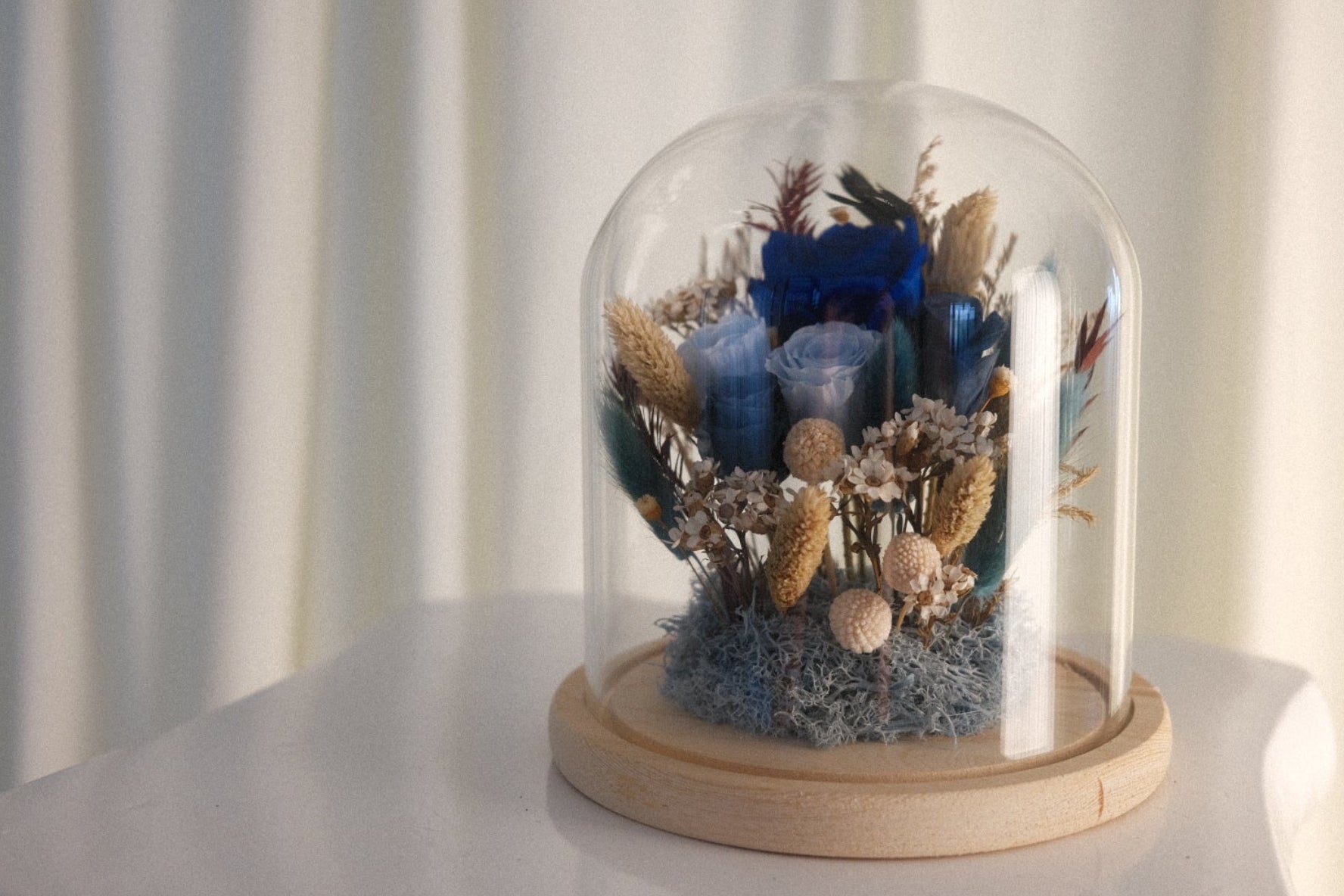 Midnight Sapphire Preserved Rose Glass Dome